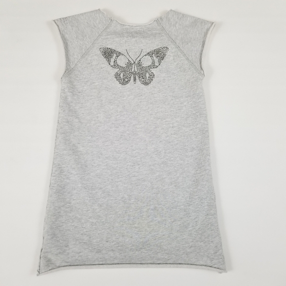 Zadig &Voltaire light heather gray studded butterfly rolled hem top girls size 8 - Picture 6 of 8